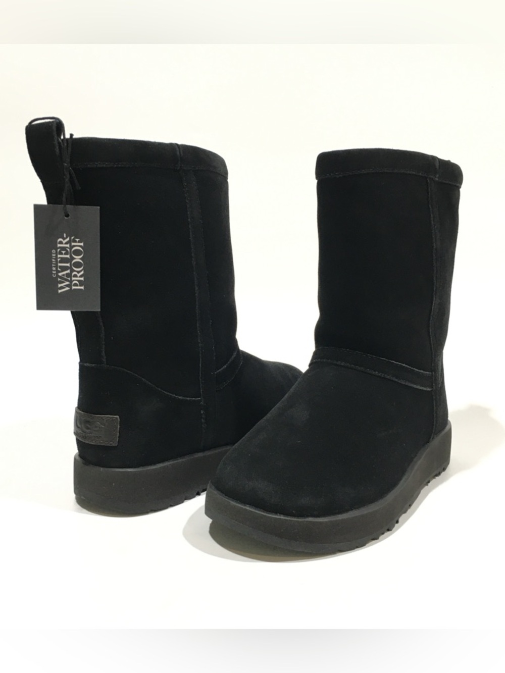 UGG CLASSIC SHORT WEATHER WATERPROOF BOOTS -BLACK SUEDE -US 7 -NEW